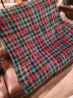 Cozy Teal & Black Buffalo Plaid Throw Blanket with Red Stripes - Plush Fleece